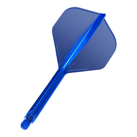 Target K-Flex No2 Standard Flight System - Blu Das Bild zeigt einen blauen Dart-Flight mit integriertem Schaft. Der Flight ist durchsichtig und besitzt eine Standardform.