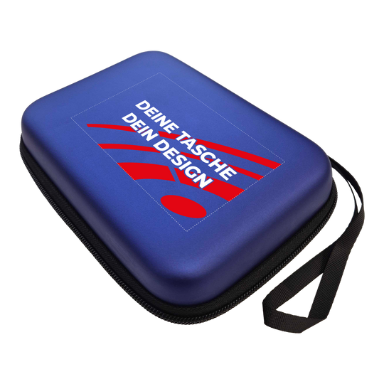 Custodia per freccette System-4 con il tuo design Das Bild zeigt ein McDart System4 Dartcase in Blau Metallic. Das Etui ist geschlossen dargestellt.