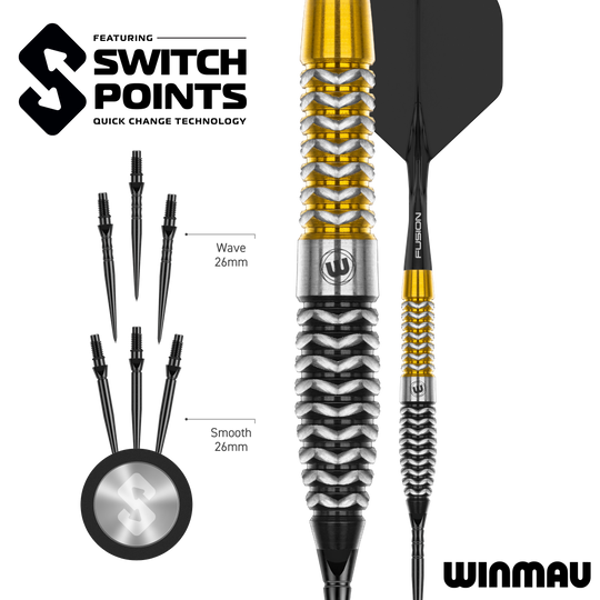 Punti di commutazione per siluri Winmau Exion Steeldarts Das Bild zeigt vermutlich einen Winmau Exion Torpedo Switch Points Steeldarts aus einer anderen Perspektive. Es handelt sich um ein Produkt speziell für den Dartsport.