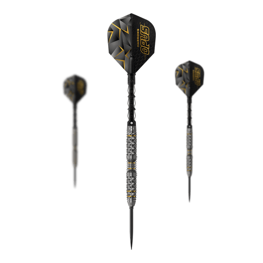 Freccette in acciaio Opus Quick Point di Harrow Harrows Opus Quick Point Steeldarts - 23g. Auf dem Bild ist ein Set Steeldarts mit dem Namen Harrows Opus Quick Point zu sehen.