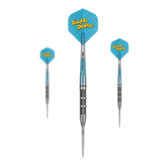 Freccette in acciaio Precise 180 Bela Schugmann Double Dipper V1 Das Bild zeigt ein Set der Precise 180 Bela Schugmann Double Dipper V1 Steeldarts. Das Set ist ideal für Dartliebhaber.