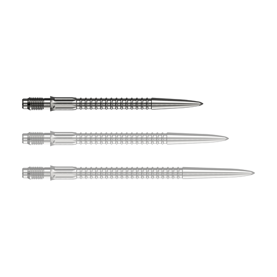 Punte per freccette Mission R2.5 Rapid Point GV1 - Argento Zu sehen sind Mission R25 Rapid Point GV1 Dartspitzen, silberfarben und 30mm lang. Die Spitzen sind für den Austausch an Darts geeignet.