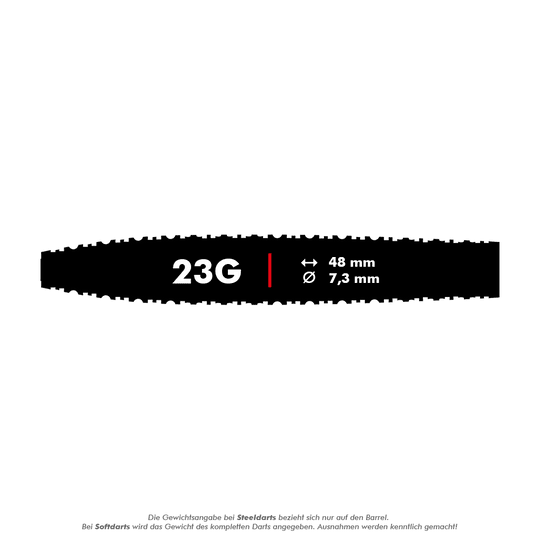 Dardi in acciaio Shot ZEN Missile Turbo Point - 23 g Das Bild zeigt die Shot ZEN Missile Turbo Point Steeldarts - 23g. Die Steeldarts sind für das Präzisions-Dartspiel entworfen.