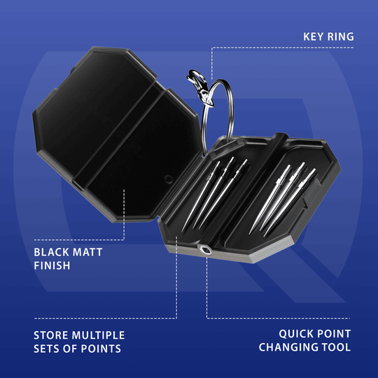 Valigetta portautensili Quick Point Premium di Harrow Dieses Bild zeigt das Harrows Premium Quick Point Tool Case. Es ist speziell für Dartsportzubehör entwickelt worden.