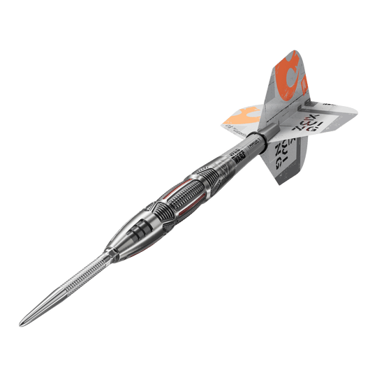 Freccette in acciaio con punta svizzera Target Star Wars X-Wing Target Star Wars X-Wing Swiss Point Steeldarts sind hochwertige Steeldarts mit X-Wing-Design. Das Bild zeigt die Darts aus einer Detailperspektive.