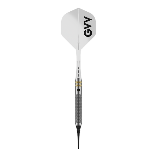 Das Bild zeigt Winmau Gian Van Veen W-MAX Softdarts mit 18 Gramm. Die Darts sind im Profil dargestellt.