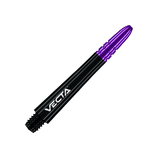 Winmau Vecta Shafts - Schwarz Lila Dieser Dart-Schaft ist schwarz mit einem violetten oberen Ende. Auf dem Schaft steht das Wort "VECTA".