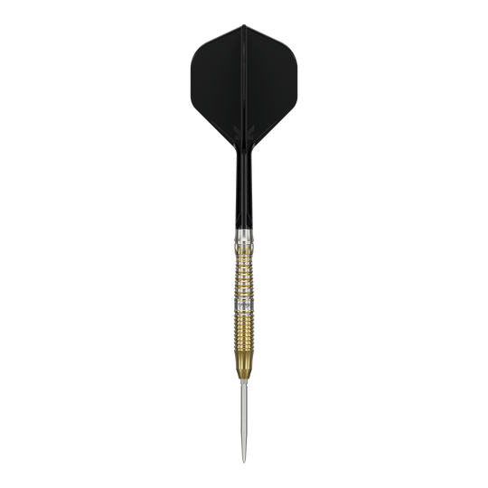 Das Produkt zeigt die Target Japan Black Marque Enzo Swiss Point Steeldarts. Diese Darts sind besonders für Präzision und Stil bekannt.