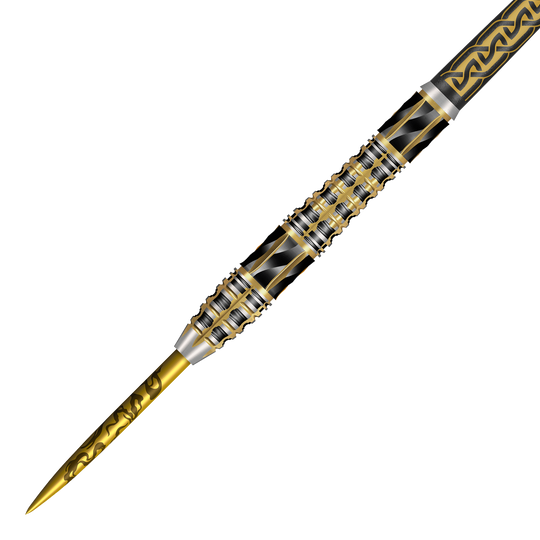 Freccette d'acciaio Shot Alchemy Auro Die Shot Alchemy Auro Steeldarts sind hochwertige Steeldarts für Präzisionswürfe. Das Produkt wird auf dem Bild deutlich gezeigt.