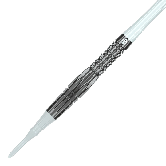 Freccette morbide Caliburn Prisma P1 - 19 g Das Bild zeigt die Caliburn Prisma P1 Softdarts mit einem Gewicht von 19g. Es ist ein modernes Dartprodukt für Freizeit und Turniere.