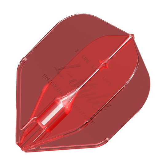 Alette Fantom L1EZ stile L rosse Das Bild zeigt ein rotes Dartflight mit dem Namen „L-Style Fantom L1EZ Flights Red“. Das Flight hat eine transparente Struktur und eine klassische Form.