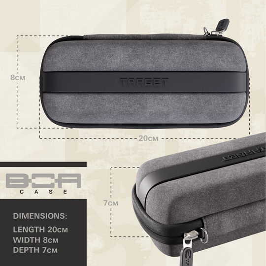 Custodia per freccette Target BOA Dieses Bild zeigt das Target BOA Dartcase Grau Hellgrau aus der Seitenansicht. Das Dartcase ist für sicheren Transport von Darts ausgelegt.