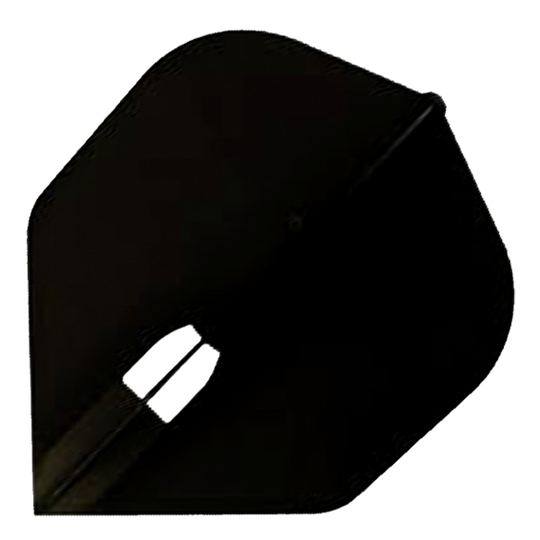 LSF50 Das Bild zeigt ein schwarzes, schaufelartiges Metallobjekt mit einer Öffnung in der Mitte. Es hat eine leicht gebogene, spitze Form.