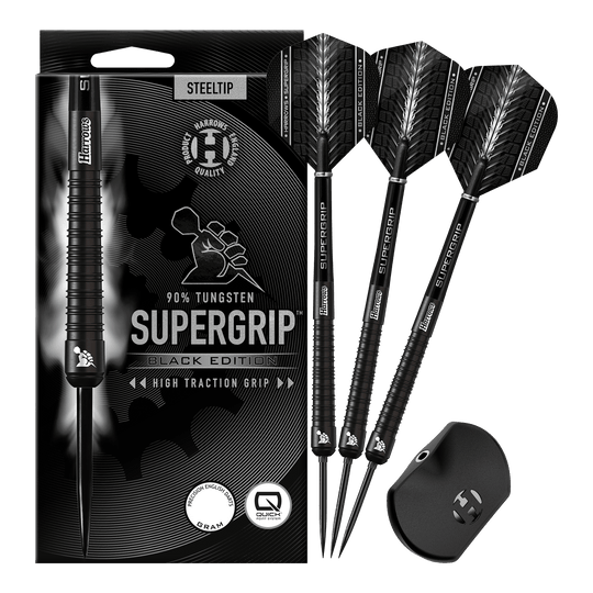 Freccette in acciaio Harrows Supergrip 90 Black Edition Quick Point Harrows Supergrip 90 Black Edition Quick Point Steeldarts zeigen ein edles schwarzes Aussehen. Sie sind perfekt für ambitionierte Dartspieler geeignet.