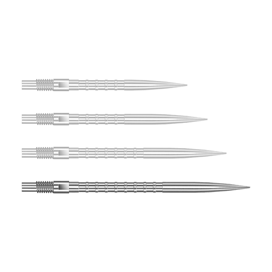 Punte per freccette Harrows Quick Point Heavy Metal - Argento Zu sehen ist eine silberne Dartspitze Quick Point Heavy Metal Grip mit 40 mm Länge. Die Spitze ist detailliert abgebildet.
