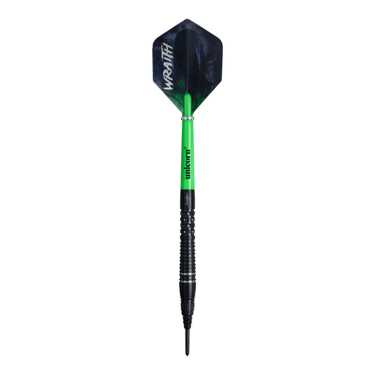 Unicorn Wraith Gary Anderson Phase 6 Freccette morbide - 20 g Unicorn Wraith Gary Anderson Phase 6 Softdarts mit einem Gewicht von 20g ist zu sehen. Der Softdart wird von der Seite gezeigt.