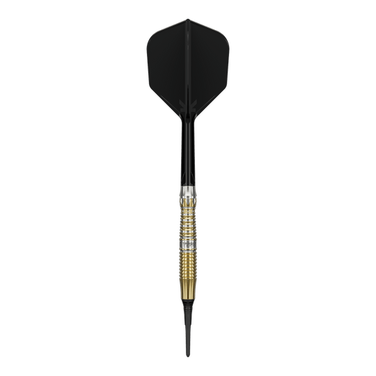 Freccette morbide Target Black Marque Enzo - 18 g Target Black Marque Enzo Softdarts - 18g werden gezeigt. Diese 18-Gramm-Darts sind elegant und für Softdart-Wettkämpfe geeignet.