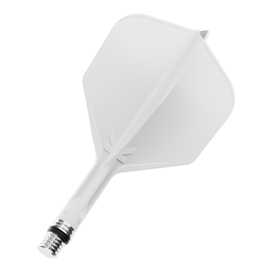 Target K-Shift No6 Flights - Bianco Auf dem Bild ist ein Set Flights mit dem Namen 410540_Target_KShift_No6_Flights_Wei_19mm_1 zu sehen. Die Flights sind weiß und einzeln dargestellt.
