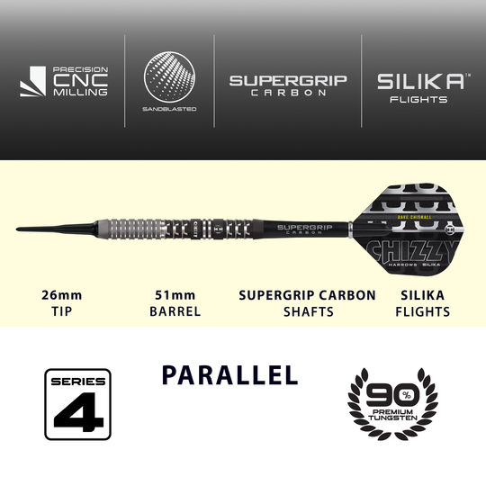 Freccette morbide Dave Chisnall Chizzy Series 4 di Harrow Das Produkt ist die Harrows Dave Chisnall Chizzy Series 4 Softdarts. Es richtet sich an Spieler, die Softdarts bevorzugen.