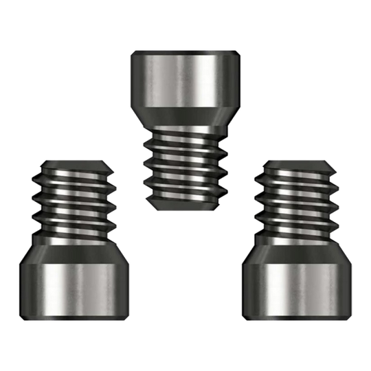 Rubinetti del sistema Caliburn Das Bild zeigt drei Caliburn System Spigots mit einem Durchmesser von 2,33 mm. Sie sind aus Metall gefertigt und haben ein Gewinde auf einer Seite.