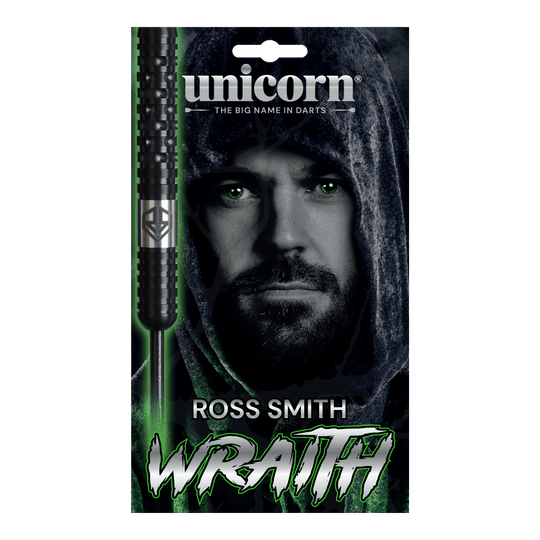 Freccette in acciaio Unicorn Wraith Ross Smith - 22 g Das Bild zeigt die Unicorn Wraith Ross Smith Steeldarts mit 22 Gramm Gewicht. Dieses Dartset ist für den professionellen Gebrauch geeignet.
