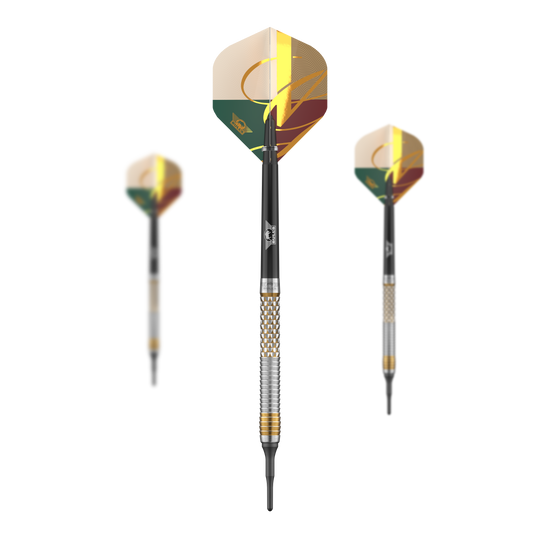 Freccette morbide Bulls NL Vintage Shark - 18 g Abgebildet ist das Bulls NL Vintago Shark Softdarts - 18g Set. Es zeigt ein komplettes Set von Softdarts mit besonderem Design.