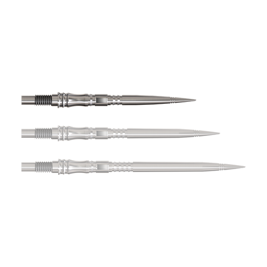 Harrows Quick Point Apex Axis Elite Series Dartspitzen - Silber Abgebildet ist eine silberne Dartspitze der Elite Series. Das Produkt liegt auf hellem Hintergrund.