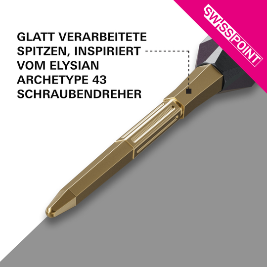 Punte per freccette Target Elysian Archetype 43 Swiss Point in acciaio - Oro Target Elysian Archetype 43 Swiss Point Steeldartspitzen in Gold werden abgebildet. Sie sind hochwertige Dartspitzen für professionelle Dartspieler.