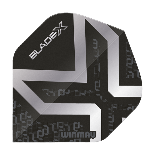 Alette standard Winmau Prism Delta Blade X Metallic Silver No2 Dies ist ein Winmau Prism Delta Blade X Metallic Silver No2 Standard Flight. Das Bild zeigt das Produkt in silberner Farbe.