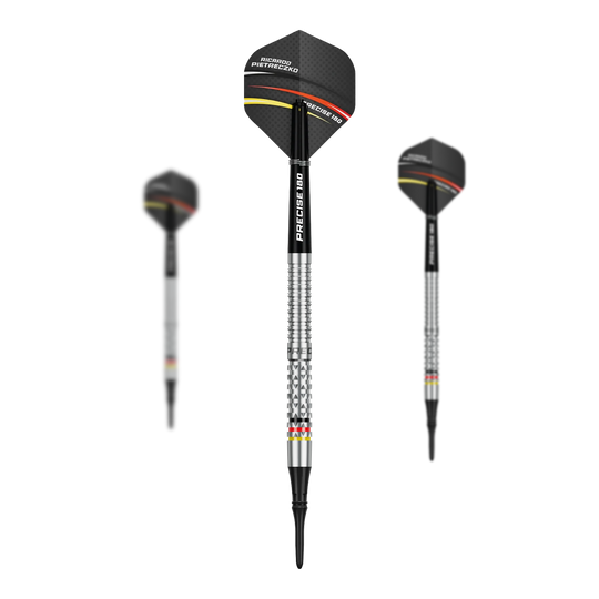 Freccette morbide di precisione 180 Ricardo Pietreczko GEN1 Hier sind die Precise 180 Ricardo Pietreczko GEN1 Softdarts als Set abgebildet. Die Darts sind für präzises Spielen entwickelt.