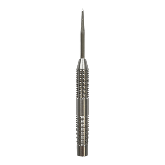 Canne per freccette in acciaio SilverGrip McDart Das Bild zeigt einen McDart SilverGrip Steeldart Barrel. Der Dart ist aus Metall und hat eine strukturierte Grifffläche für besseren Halt.