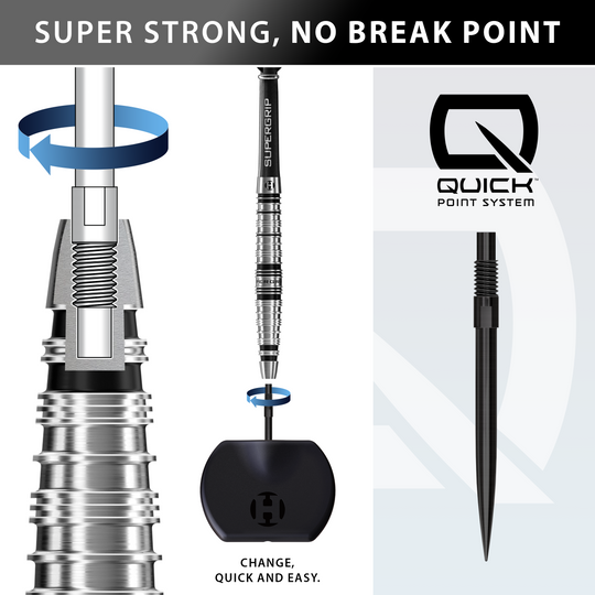 Das Bild stellt die Harrows Supergrip Torpedo Quick Point Steeldarts dar. Hier ist ein weiteres Detail des Produkts abgebildet.