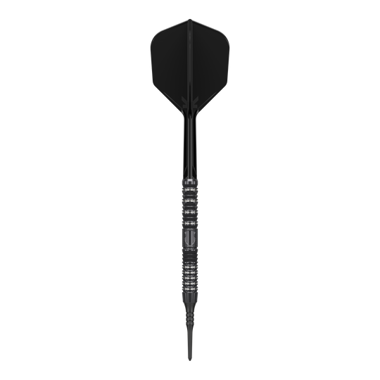 Target Japan Black Marque Draco GEN2 Freccette morbide - 20 g Das Bild zeigt einen schwarzen Softdart der Marke "Target Japan Black Marque Draco GEN2" mit einem Gewicht von 20g. Der Dart hat ein elegantes, modernes Design mit metallischen Akzenten am Griff.