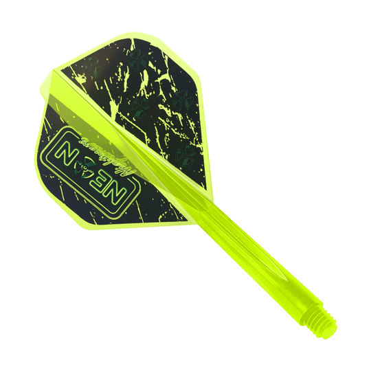 Condor AX Stowe Buntz Neon Nightmare Flight System Giallo - Standard Dieses Bild zeigt das Produkt "Condor AXE Stowe Buntz Neon Nightmare Flight-System Gelb - Standard". Es handelt sich um ein neon-gelbes Dart-Flight-System mit schwarzem und gelbem Muster.