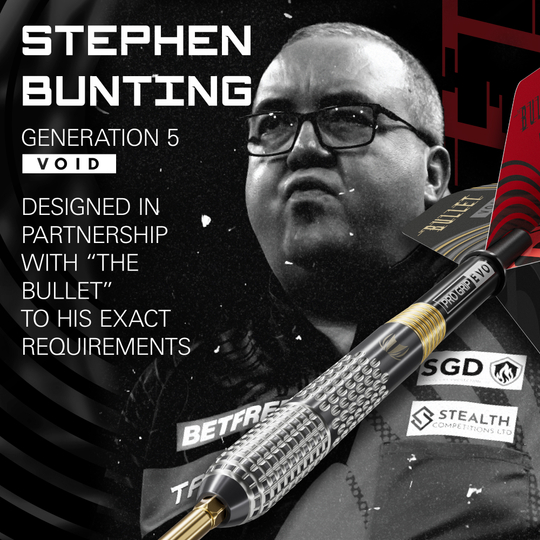 Freccette in acciaio Target Stephen Bunting GEN5 Void Swiss Point Abgebildet sind die Target Stephen Bunting GEN5 Void Swiss Point Steeldarts. Diese Steeldarts zeichnen sich durch ihr modernes Design und ihre hochwertige Verarbeitung aus.