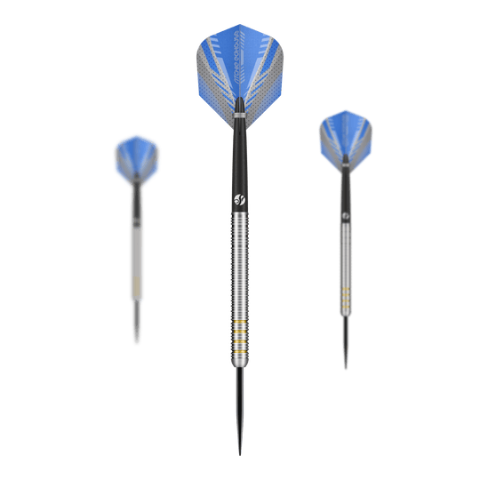 Freccette Shot Ritchie Edhouse Core Steel Das Bild zeigt die Shot Ritchie Edhouse Core Steeldarts. Es handelt sich um ein Set von hochwertigen Steeldarts für Dartspieler.