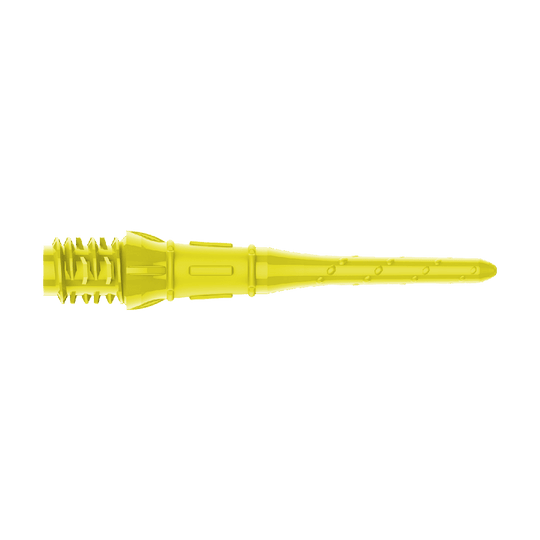 Premium Lippoints (30er Pack) - Spitzen Das Bild zeigt eine gelbe Dartspitze aus Kunststoff. Sie ist lang und hat eine strukturierte Oberfläche mit kleinen Noppen.