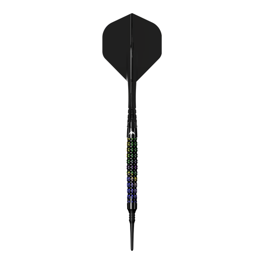 Freccette morbide Mission Black Opal - 20 g Mission Black Opal Softdarts - 20g liegt auf einem weißen Hintergrund. Diese Softdarts sind für präzises Dartspiel ausgelegt.