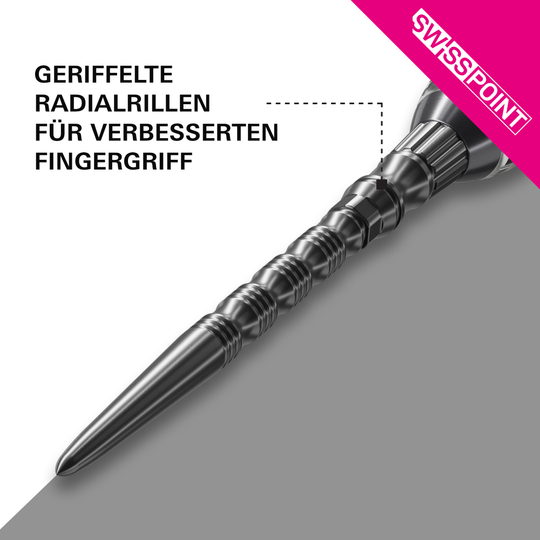 Punte per freccette Target Signature Swiss Point TRB in acciaio - Nere Target Signature Swiss Point TRB Steeldartspitzen in Schwarz. Die Dartspitzen sind auf diesem Produktbild zu sehen.