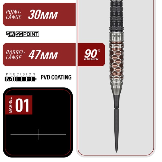 Freccette Target Japan Charis GEN6 Swiss Point in acciaio - 23 g Hier sieht man die Target Japan Charis GEN6 Swiss Point Steeldarts mit 23g Gewicht. Das Produkt besticht durch sein modernes und funktionales Design.