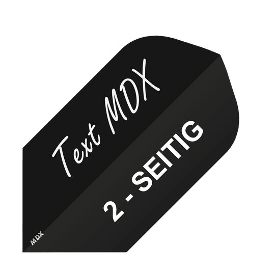 MD-450_2-Seitig_Bedruckte_Flights_Wunschtext_MDX_Schwarz_Slim_1 Das Bild zeigt ein schwarzes Quadrat mit weißem Text. Darauf steht „Text MDX“ und „2-SEITIG“.