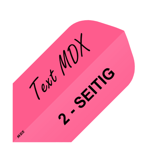 MD-452_2-Seitig_Bedruckte_Flights_Wunschtext_MDX_Pink_Slim_1 Das Bild zeigt ein pinkes Quadrat mit dem Text "Text MDX" und "2-SEITIG" darauf. In der unteren linken Ecke steht klein "MDX".