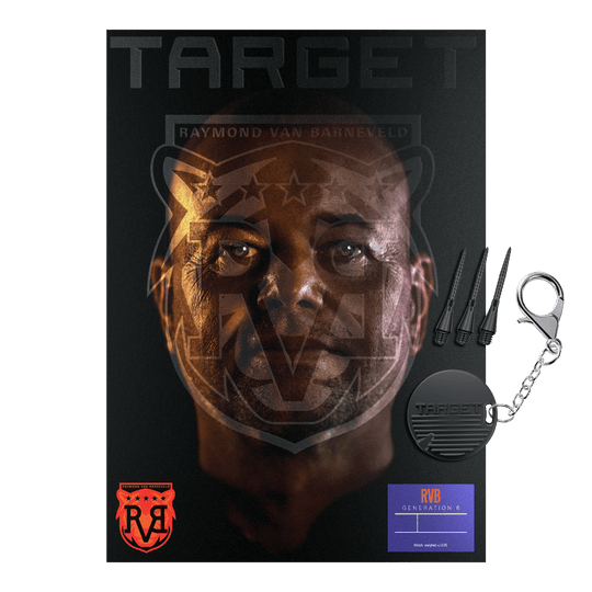 Target freccette morbide Raymond Van Barneveld GEN6 Zu sehen sind die Target Raymond Van Barneveld GEN6 Softdarts. Die Darts werden im Detail von der Seite dargestellt.