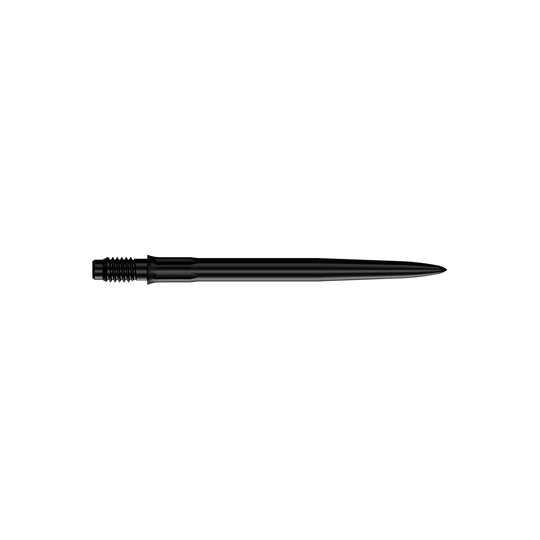 Das Bild zeigt schwarze Dartspitzen mit einer Länge von 30 mm. Es sind zwei Spitzen abgebildet.