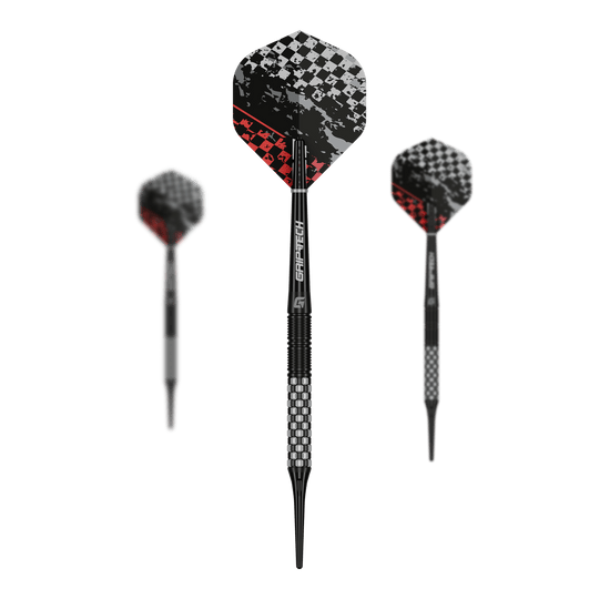 Freccette morbide GOAT Finish Line - 20 g Das Bild zeigt die GOAT Finish Line Tungsten Softdarts mit einem Gewicht von 20g. Die Darts sind für das Softdartspiel konzipiert.