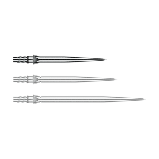 Winmau Switch Point Punte per freccette in acciaio liscio - Effetto argento Das Bild zeigt eine silberne Steeldartspitze mit glattem Design. Die Länge beträgt vermutlich 26 mm.