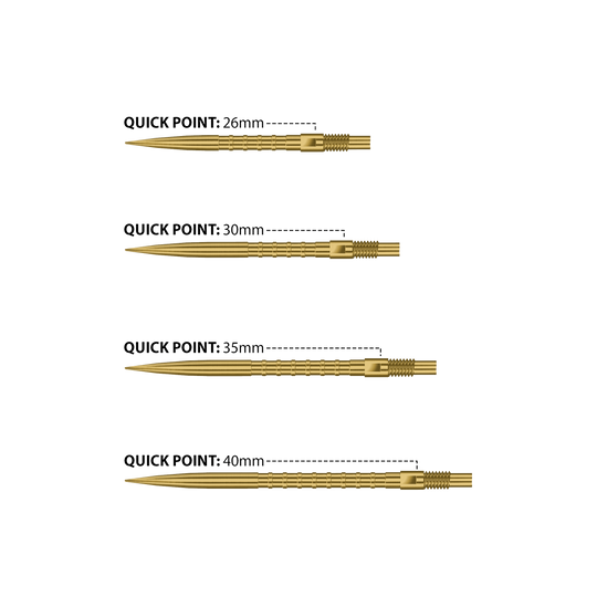 Punte per freccette Harrows Quick Point Heavy Metal - Oro Abgebildet sind Harrows Quick Point Heavy Metal Dartspitzen in Gold. Sie zeichnen sich durch ihre goldene Farbe und hohe Qualität aus.