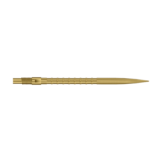 Punte per freccette Harrows Quick Point Heavy Metal - Oro Das Foto zeigt eine 40 mm lange Harrows Quick Point Heavy Metal Grip Dartspitze in Gold. Die Spitze hebt den strukturierten Griff hervor.