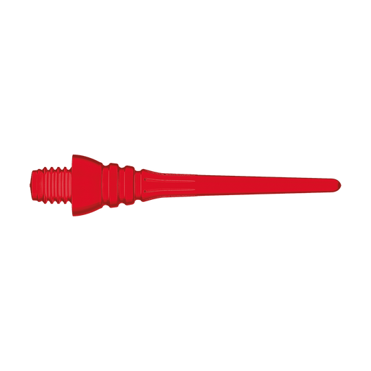 Winmau Triton Softtip Points Softdartspitzen (50-er Pack) Das Bild zeigt eine einzelne rote Softdartspitze mit Gewinde. Sie ist schlank und hat feine Rillen zur besseren Stabilität.