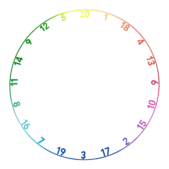 Bersaglio per freccette in acciaio Precise 180 Endorphine con anello numerico - Spectrum Auf dem Bild sieht man das Precise 180 Endorphine Steeldartboard mit Nummernring in der Ausführung Spectrum. Das Dartboard ist deutlich und detailreich zu sehen.